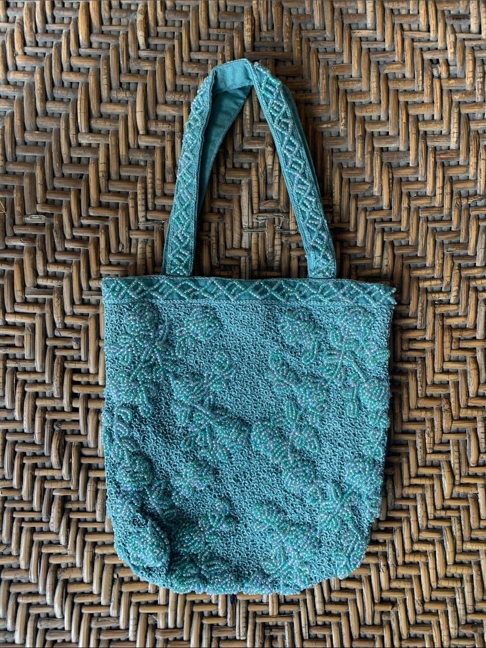 Teal Beaded Floral Mini Tote Bag - Women
